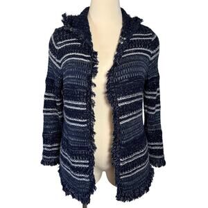 Fylo London Womens Sz XL Open Cardigan Hooded Striped Blue White Boho Chic